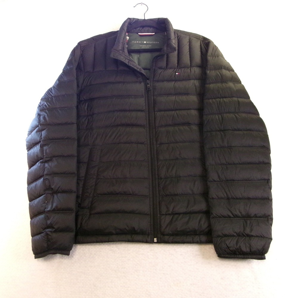 Tommy Hilfiger Mens L Packable Down Jacket Black 155AN231 Quilted Puffer
